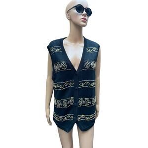 Victoria Jones Sweater Vest Women L Casual Knit Oversize Beaded Button Up Black